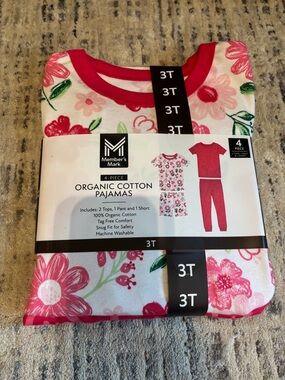 Member's Mark Girls' 4-Piece Organic Cotton Pajama Set - Pink Floral, 3T